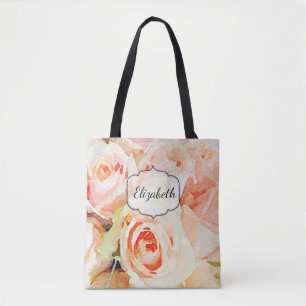 Bolso De Tela Personalizado de acuarela de Rosas de sondeo