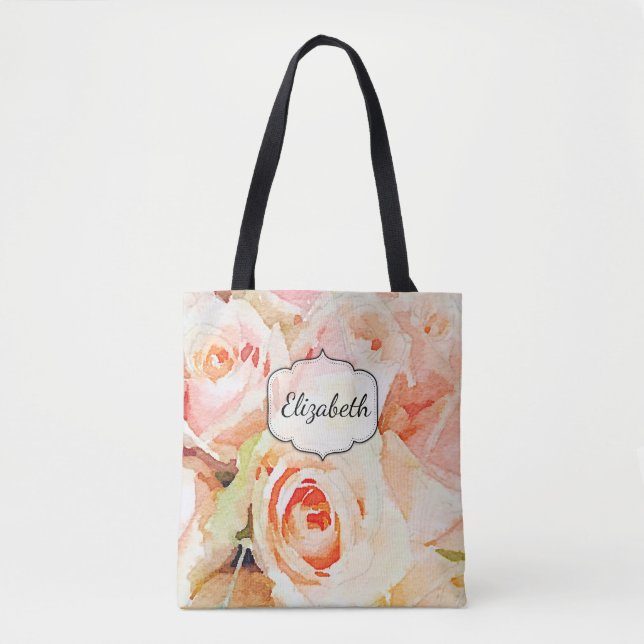 Bolso De Tela Personalizado de acuarela de Rosas de sondeo (Anverso)