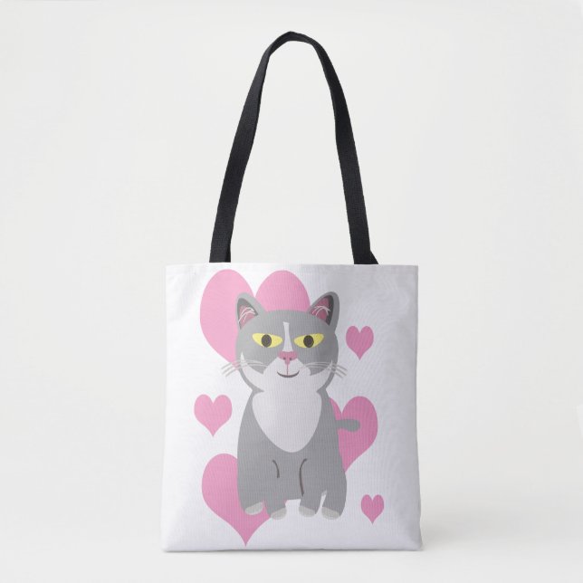Bolso De Tela Personalizado de amor de Gato Gris divertido y lin (Anverso)
