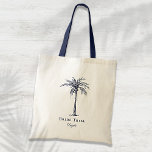Bolso De Tela Personalizado de árbol de palmas tropicales azul d<br><div class="desc">Esta divertida bolsa de palma tropical con las palabras "tribu de novias" en azul marino es el regalo perfecto para una ducha nupcial para un destino de playa tropical o un boda al aire libre. Personalízalo con el nombre de tu dama de honor.</div>