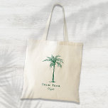 Bolso De Tela Personalizado de árbol de palmas tropicales verde<br><div class="desc">Esta divertida bolsa de palma tropical con las palabras "tribu de novias" en verde esmeralda es el regalo perfecto para una ducha nupcial para un destino de playa tropical o un boda al aire libre! Personalízalo con el nombre de tu dama de honor.</div>