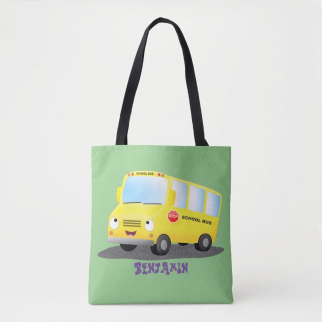 Bolso De Tela Personalizado de autobús escolar alegre y amarillo (Anverso)