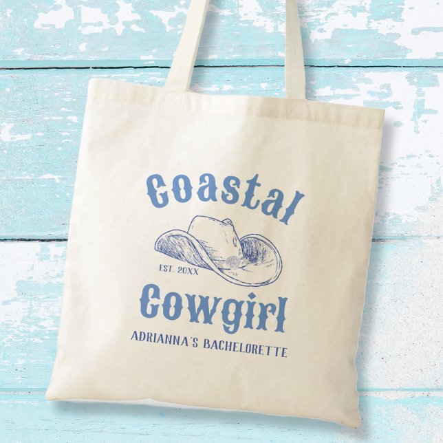 Bolso De Tela Personalizado de bachillerato de playa Coastre Cow (Coastal Cowgirl Beach Bachelorette Custom Tote Bag)