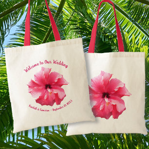 Bolso De Tela Personalizado de bienvenida Boda de Hibiscus Rosa