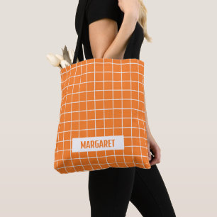 Bolso De Tela personalizado de bloques de mosaico naranja y blan