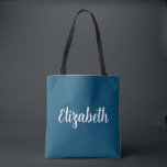 Bolso De Tela Personalizado de caligrafía Su nombre Azul y Naran<br><div class="desc">Reemplace Su Texto De Nombre De Script Aquí Elegante Modelo De Diseño Minimalista Moderno,  Ligera Bolsa De Tote Verde azulada Y Rosa.</div>