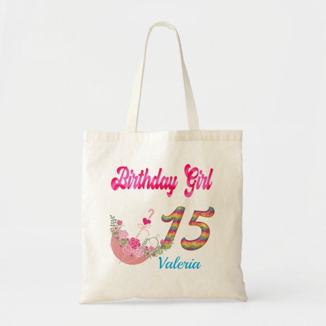 Bolso De Tela Personalizado de Chica de cumpleaños de Quince Año (Frente)