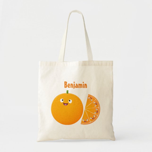 Bolso De Tela Personalizado de cítricos de feliz naranja (Frente)