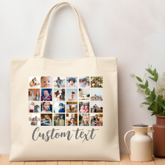 Bolso De Tela Personalizado de collage de fotos de moda texto To