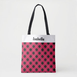 Bolso De Tela Personalizado de compras de Navidades Red Plaid Bu