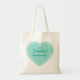 Bolso De Tela Personalizado De Corazón Verde Mint De La Mujer De