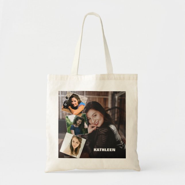 Bolso De Tela Personalizado de cuatro Collages de fotos (Frente)