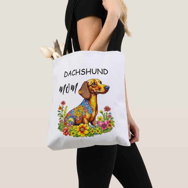 Bolso De Tela Personalizado de Cute AI Dachshund Mom (Detalle)