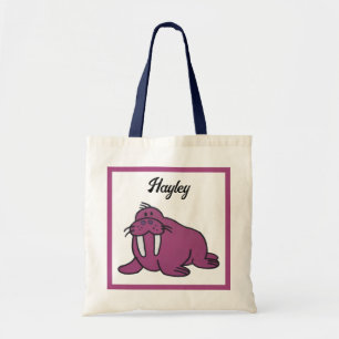 Bolso De Tela Personalizado de Cute Purple Walrus, naturaleza am