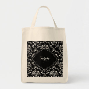 Bolso De Tela Personalizado de Damask en blanco y negro