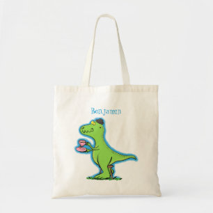 Bolso De Tela Personalizado de dinosaurios de color verde gracio