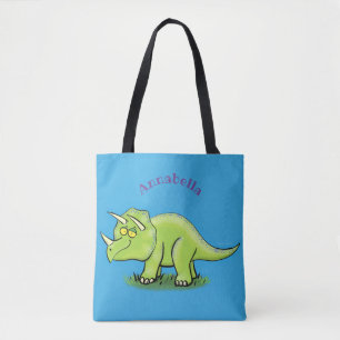 Bolso De Tela Personalizado de dinosaurios de triceratops verde 
