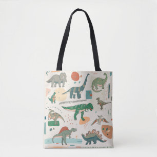 Bolso De Tela Personalizado de dinosaurios: ilustracion vintage.
