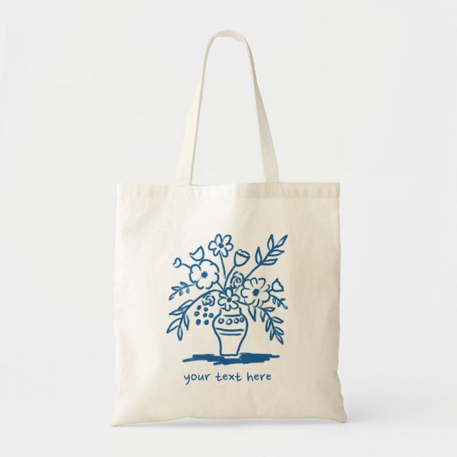 Bolso De Tela Personalizado de Doodle Flower Vase Comprar Blue (Frente)