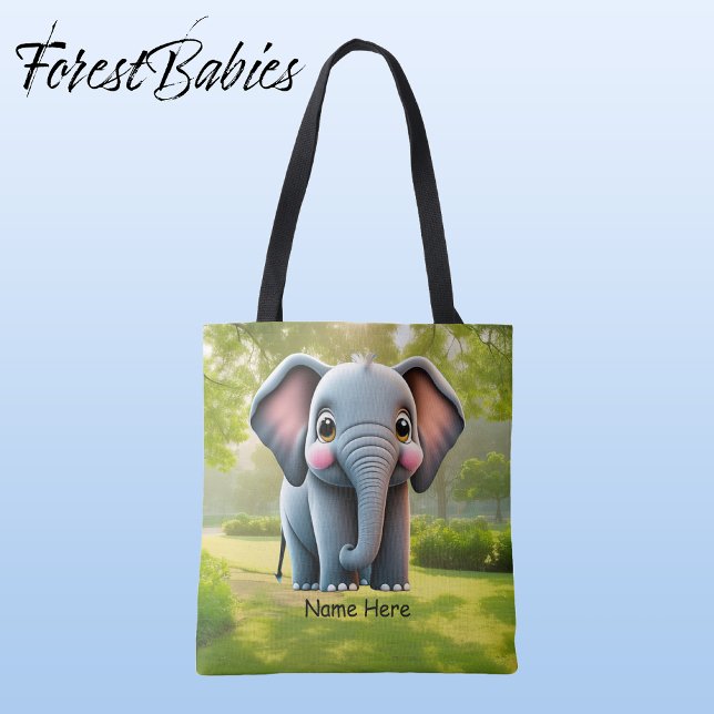 Bolso De Tela Personalizado de elefantes madereros para animales (Elephant, Customizable ForestBabies Tote Bag - Front)