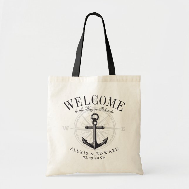 Bolso De Tela Personalizado de estilo náutico bienvenida negro t (Frente)