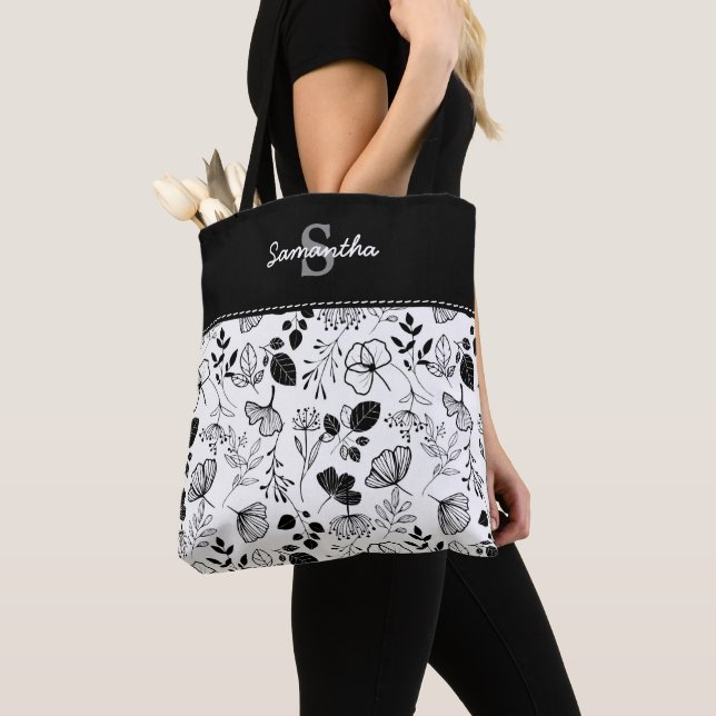 Bolso De Tela Personalizado de flores negras inky (Detalle)