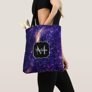 Bolso De Tela Personalizado de galaxia abstracta violeta monogra