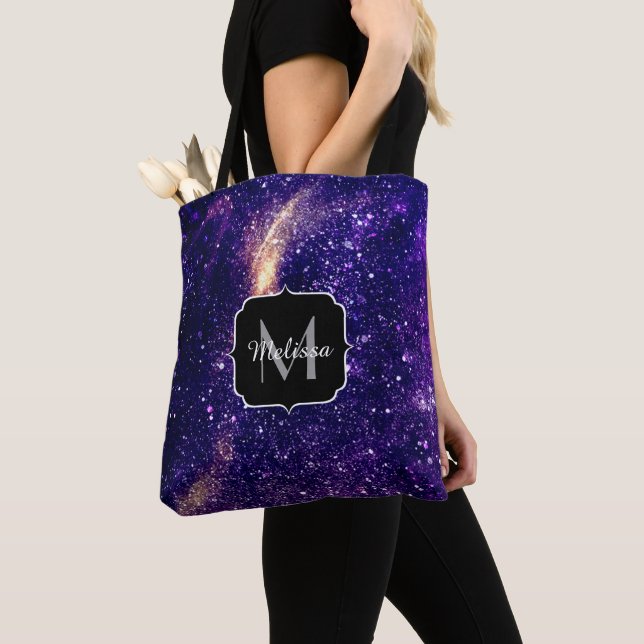 Bolso De Tela Personalizado de galaxia abstracta violeta monogra (Detalle)