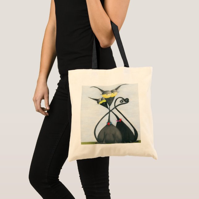 Bolso De Tela Personalizado de gato negro y gris (Anverso (producto))