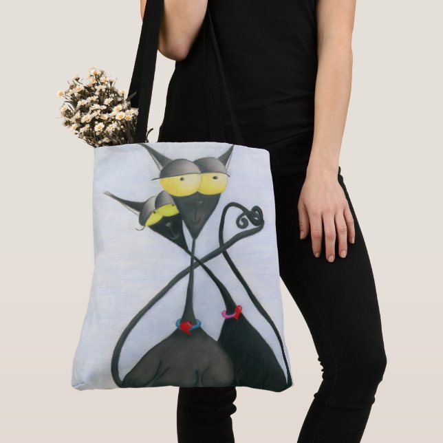 Bolso De Tela Personalizado de gato negro y gris (Detalle)