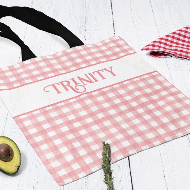 Bolso De Tela Personalizado de Gingham Plaid rosa y blanco clási (Subido por el creador)