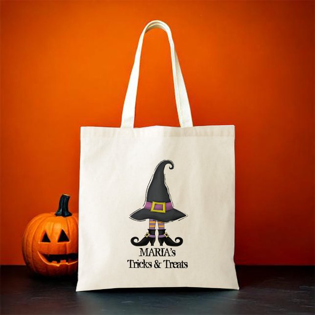Bolso De Tela Personalizado De Halloween Bruja O Trato (Cute Witch Halloween Trick or treat tote bag)