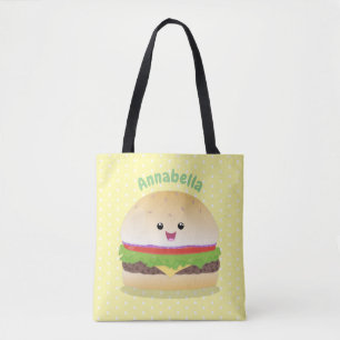 Bolso De Tela Personalizado de hamburguesa kawaii feliz