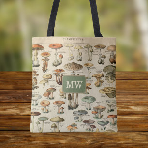 Bolso De Tela Personalizado de hongos vintage Libro de Monograma
