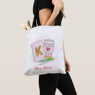 Bolso De Tela Personalizado de kindergarten profesor de café ros