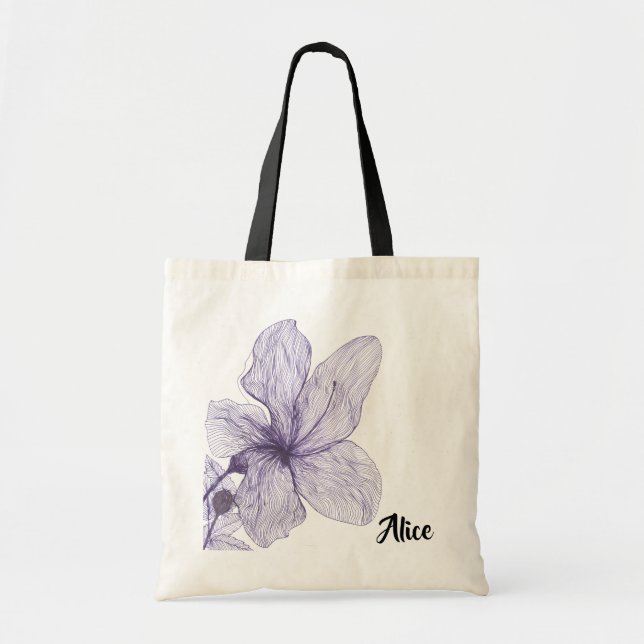 Bolso De Tela Personalizado de la flor del hibisco del monograma (Frente)
