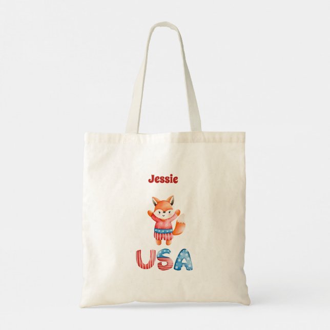 Bolso De Tela Personalizado de la Fox Patriótica Cute (Reverso)