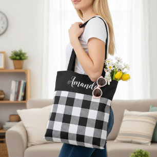 Bolso De Tela Personalizado de la imagen de búfalo blanco y negr