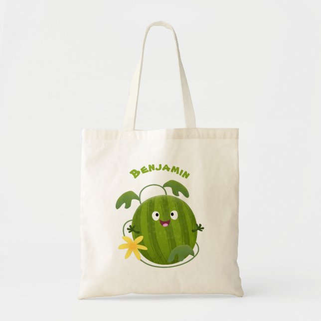 Bolso De Tela Personalizado de la sandía sonriente alegre (Frente)