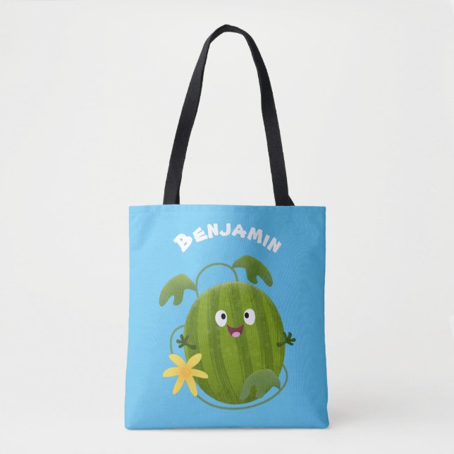 Bolso De Tela Personalizado de la sandía sonriente alegre (Anverso)