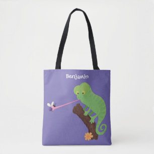 Bolso De Tela Personalizado de lagarto de camaleón verde lindo