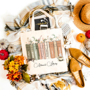 Bolso De Tela Personalizado de libros con flores ilustradas esta
