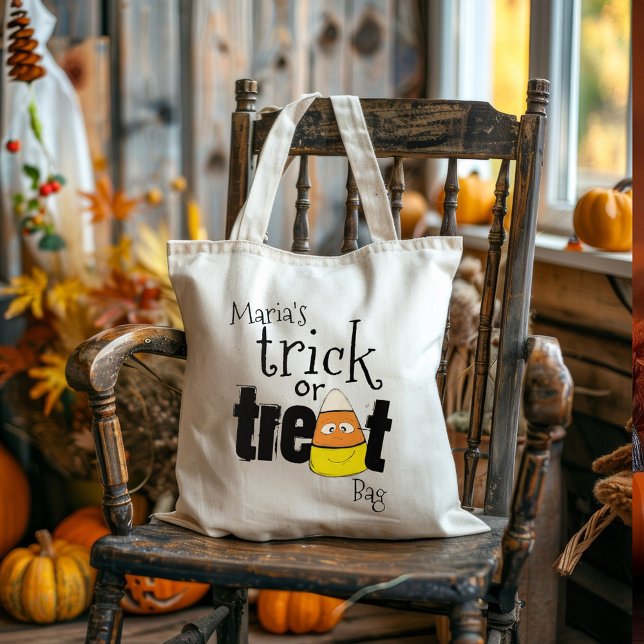 Bolso De Tela Personalizado de maíz dulce de dulce de halloween  (Halloween trick or treat bag with whimsical candy corn)