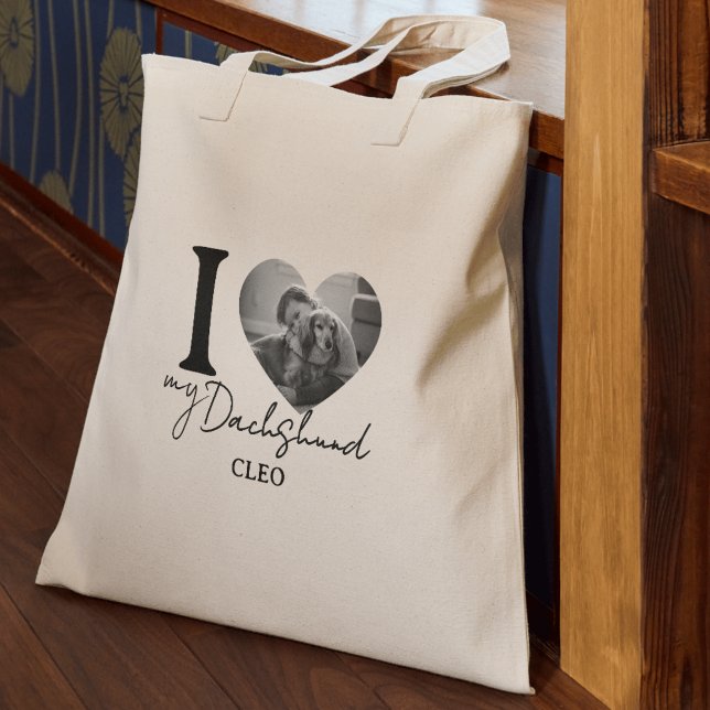 Bolso De Tela Personalizado de mi perro Mascota foto y nombre bo (Gift the perfect way to show off your pets with this I Heart My Dog Custom Pet Photo and Name Tote!)