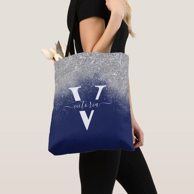 Bolso De Tela Personalizado de moda con monograma azul de la Mar (Detalle)