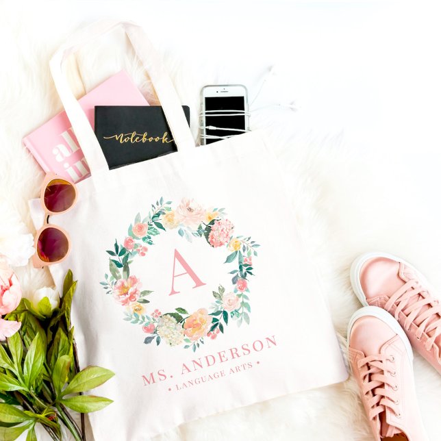 Bolso De Tela Personalizado de Monograma Floral Tote Bag (Subido por el creador)