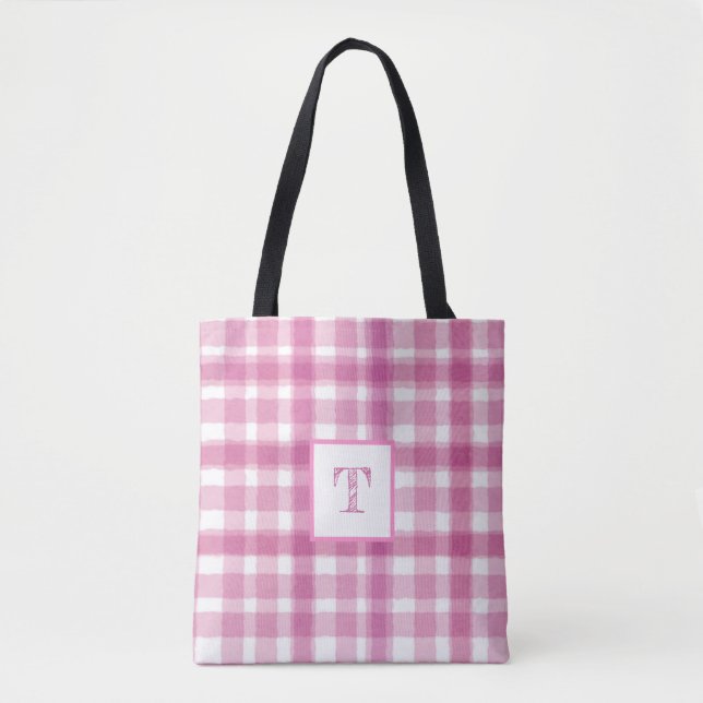 Bolso De Tela Personalizado de monograma rosado (Anverso)