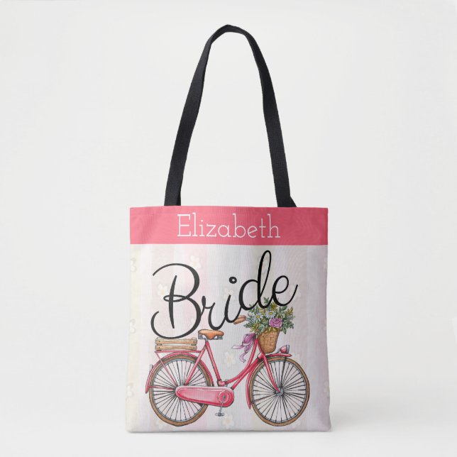Bolso De Tela Personalizado de novias en bicicleta (Anverso)