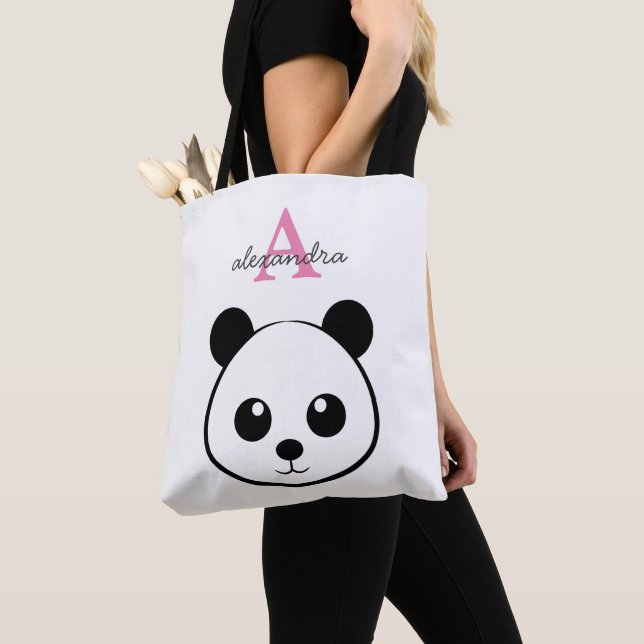 Bolso De Tela Personalizado de oso panda lindo Monograma (Detalle)