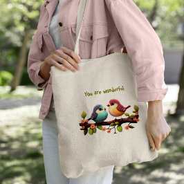 Bolso De Tela Personalizado de pájaros lindos de colores Tote Ba